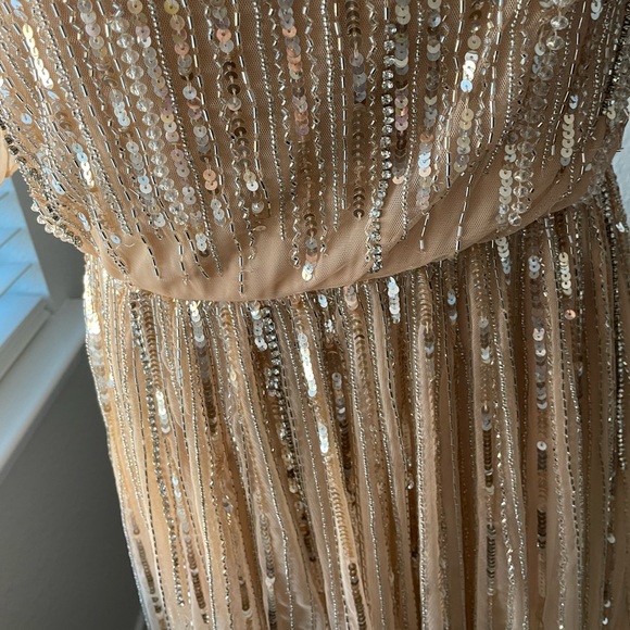 Mac Duggal Embellished Cowl Neck Flutter Sleeve Mesh Ankle Dress - Picture 4 of 16